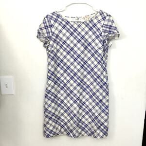 Brooks Brothers Red Fleece Plaid Navy Blue Off White Silk Fully Lined Dress Sz 6
